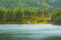 Cottage on shore of fjord in Norwegian style