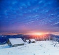 Cottage in snowy mountains with fabulous winter trees Royalty Free Stock Photo