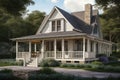 cottage-style house with wrap-around porch and stone exterior Royalty Free Stock Photo