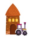Cottage tractor rural truck farm animal cartoon