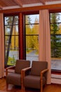 Cottage window autumn view