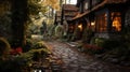 A Cottage in The Woods During The Autumn Season With Trees and Plants Turning Typical Autumn Colors Landscape Background Royalty Free Stock Photo