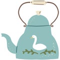 Cottagecore Aesthetic Teapot. Hand drawn cartoon vintage kitchen tool. Retro coffee, tea pot, kettle decorative ceramic.