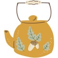 Cottagecore Aesthetic Teapot. Hand drawn cartoon vintage kitchen tool. Retro coffee, tea pot, kettle decorative ceramic.