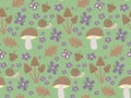 Cottagecore aesthetic wallpaper. Vector seamless pattern in hand drawn style. Autumn fall summer spring rural elements mushrooms,
