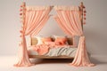 Cottagecore Reverie: Whimsical Canopy Bed on White Background