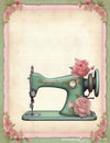 Cottagecore Sewing machine lined paper old paper, vintage digital paper