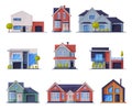 Cottages Facades Collection, City or Country Street Buildings, Modern Residential Houses Real Estate Flat Vector