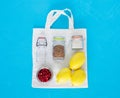 Cotton bag and glass kit for zero waste shopping. Zero waste concept