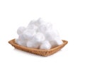 Cotton ball in bamboo basket on a white background.cotton ball for skin care and medical line Royalty Free Stock Photo