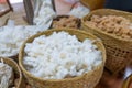 Cotton is in a bamboo basket. Royalty Free Stock Photo