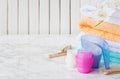 Cotton bath towels and washing powder