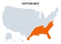 Cotton Belt of United States, region where cotton was the dominant crop, map