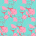 Cotton boll seamless pattern, light pink blue color