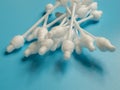 Cotton buds close-up on a light blue background, for children, hygiene and ear cleaning Royalty Free Stock Photo