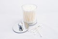Cotton buds in transparent plastic box Royalty Free Stock Photo