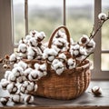 Cotton Bunch In Brown Wicker Basket