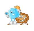 Cotton candy archaeologists with fossils mascot. cartoon vector