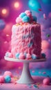 Cotton Candy Cake Against a Rainbow Glow Generative AI