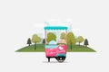 Cotton candy cart, kiosk on wheels, retail, sweets and confectionery, isolated and fle style Vector Illustration. Royalty Free Stock Photo