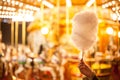 A cotton candy in front of an ancient German Horse Carousel built in 1896 in Navona Square, Rome, Italy Royalty Free Stock Photo