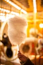 A cotton candy in front of an ancient German Horse Carousel built in 1896 in Navona Square, Rome, Italy