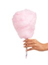 Cotton candy, sweet and woman hands isolated on a white background for snack, pink food and holiday treat. Person hand Royalty Free Stock Photo