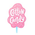 Cotton candy. Text logo lettering. Hand drawn vector illustration.