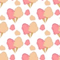 Cotton candy wrapper seamless pattern vector illustration sugar clouds wallpaper dessert.