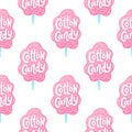 Cotton candyseamless pattern. Text lettering. Hand drawn vector illustration. Royalty Free Stock Photo