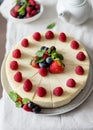 Cotton cheesecake with mint and strawberry on a gray plate. Close up Royalty Free Stock Photo