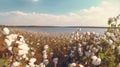 Cotton fields ready for harvesting amazing lake AI generated image