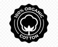Cotton flower organic icon, eco natural bio certificate stamp, vector. 100 percent organic cotton certified products quality Royalty Free Stock Photo