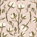 Cotton flower vector seamless pattern.