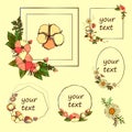 Cotton flower Wreath isolated on white background. Vector Element for your design. Vintage floral frame for Save the Royalty Free Stock Photo