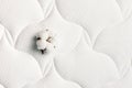 Cotton flowers on a comfortable mattress texture background top view. White texture of mattress bedding background. Healthy sleep Royalty Free Stock Photo