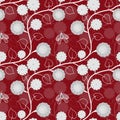 Cotton flowers Pattern with maroon background