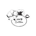 Cotton icon. Natural material sign with flower cotton. Floral frame