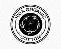 Cotton icon, organic eco bio natural vector logo. 100 percent cotton products package tag stamp