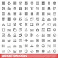 100 cotton icons set, outline style Royalty Free Stock Photo