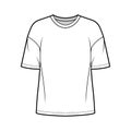 Cotton-jersey t-shirt technical fashion illustration with crew neckline, elbow sleeves, oversized, dropped shoulders