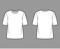 Cotton-jersey t-shirt technical fashion illustration with crew neckline, elbow sleeves, oversized, tunic length. Flat