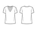 Cotton-jersey t-shirt technical fashion illustration with deep V-neck, short sleeves, tunic length, oversized outwear