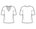 Cotton-jersey t-shirt technical fashion illustration with plunging V-neckline, elbow sleeves, dropped shoulders