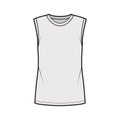 Cotton-jersey tank technical fashion illustration with crew neckline, oversized, cut armholes. Flat outwear basic shirt