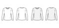 Cotton jersey top technical fashion illustration set with crew neck, tunic length oversized body long sleeves flat.