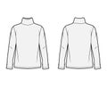Cotton jersey top technical fashion illustration with turtleneck, tunic length oversized body long sleeves flat.