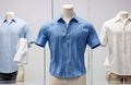 Cotton Men shirt display on mannequin in clothes shop, cut out on white background