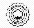 Cotton 100 organic bio and eco certificate icon, vector package stamp. Cotton flower logo for certified natural eco textile fabric Royalty Free Stock Photo
