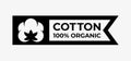 Cotton organic icon tag, 100% natural fabric vector logo label, cotton quality certificate label Royalty Free Stock Photo